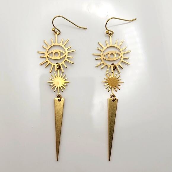 Golden Evil Eye Spike Earrings - Picture 3 of 3